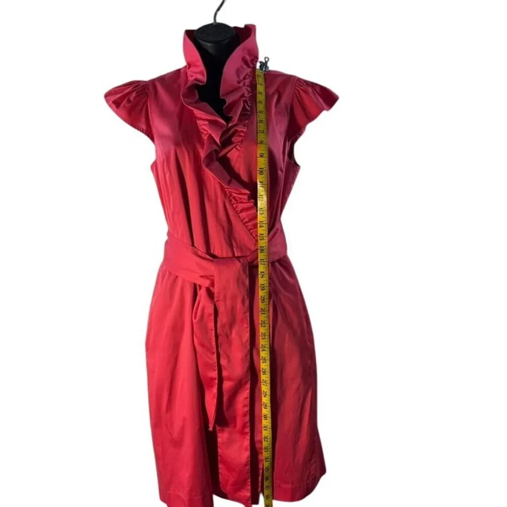 Elizabeth McKay Ruffle Collar Sleeveless Wrap Dress With Gold Button Accent - Picture 11 of 14